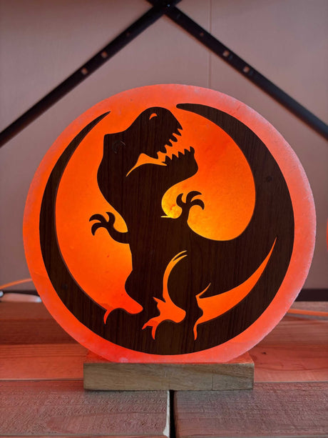 Handgemaakte 3D dinosaurus Himalaya zoutlamp met warme gloed en snoer, origineel decoratief interieurstuk
